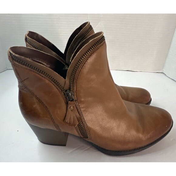 Earth Shoes - Earth Leather Women's Size 7.5B Brown Ankle Boots western cowgirl rodeo fall